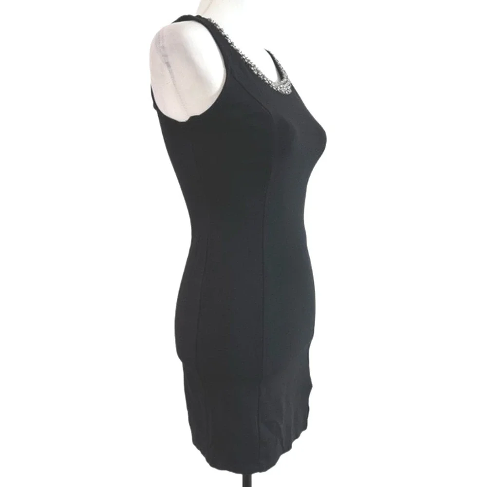 Monteau Embellished Neckline Cocktail Sheath Black Womens Dress S - Picture 2 of 6